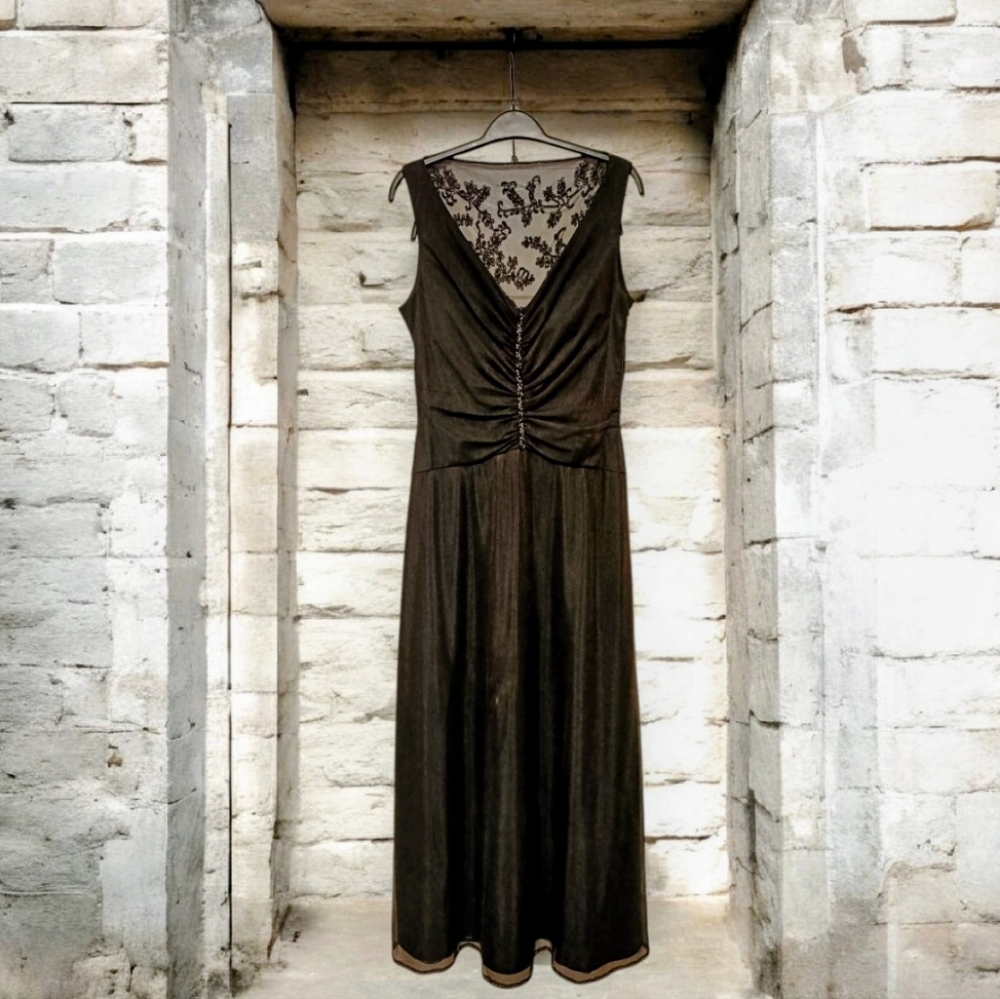 M🖤Evening Prom Cocktail Elegant Black Maxi Dress with Back Lace 🖤 Goth Emu